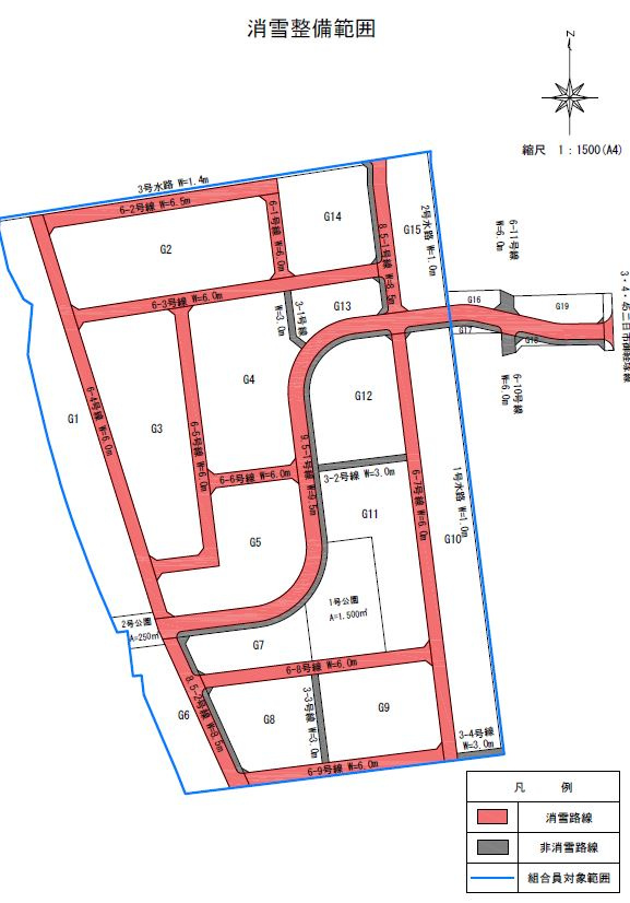 野々市市長池　住宅用地　全4区画の区画図|道路図面