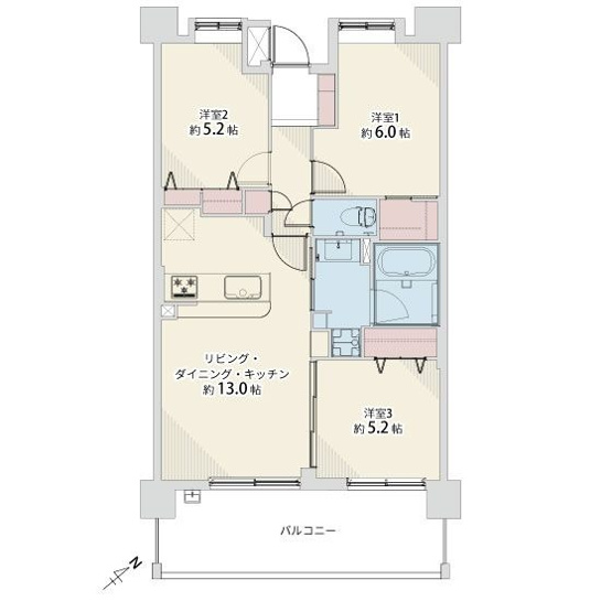 【間取り】 | エイリックスタイルウィズ松島 | 南東向きの明るい3LDKです。収納が充実しているので居住スペースは広く使えます