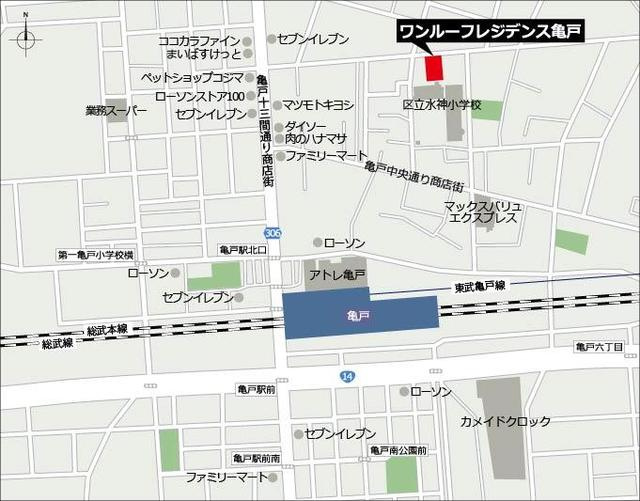 ワンルーフレジデンス亀戸の地図