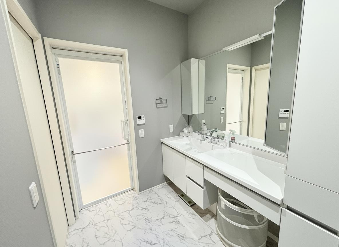 家族で使えるパウダールーム♪ランドリースペースはドラム式洗濯機も設置可能