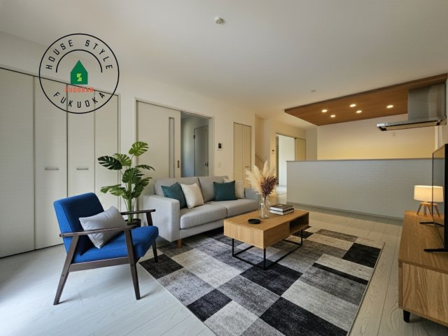 福岡市東区奈多2丁目第5-5棟（2号棟）の居間・リビング|明るく開放的なリビングダイニングは豊かな陽光が注ぎ込み、やすらぎの空間を演出してくれます。ご家族で楽しいひとときをお過ごし下さい。※家具はCGを合成したものです。