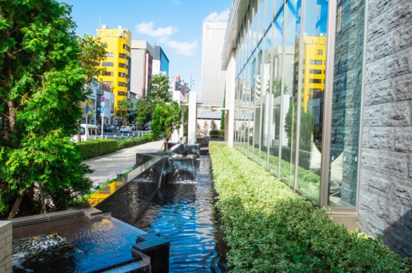 【周辺】 | 【周辺】敷地西側の水盤です。エントランスホールから、ガラスウォール越しに水のきらめきを眺められます。