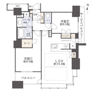 【間取り】 | ブランズタワー南堀江 | 【間取り】各洋室6帖以上！全室バルコニーに面し眺望・採光・通風し◎