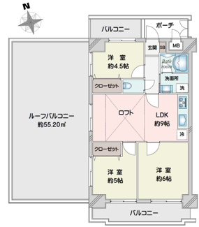【間取り】 | パールヒル尼崎　最上階角部屋・リフォーム済 | 新婚様からファミリー様まで幅広くおすすめの３LDKの間取りです♪全てのお部屋に窓があり、全てのお部屋がバルコニーに面した明るく開放的な室内です！！