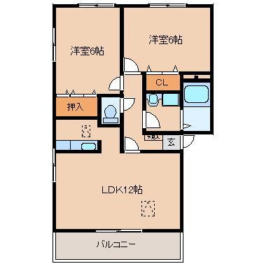 久留米市荒木町荒木の賃貸マンションの間取り