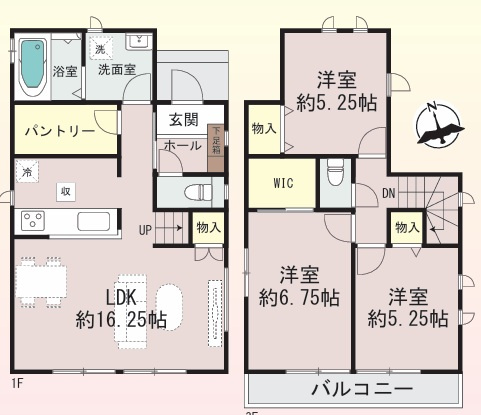 パントリーあり収納豊富　南別府4丁目　新築2区画　B号棟の間取り