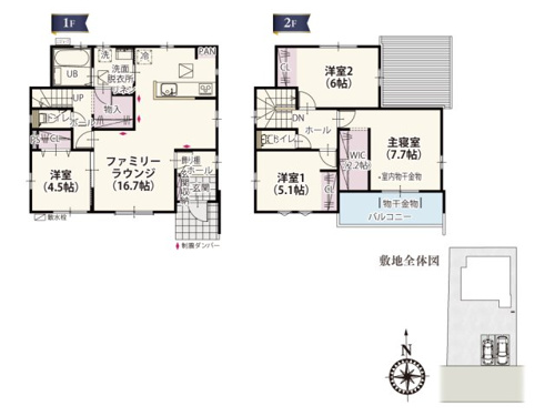 【間取り】 | 全居室二面採光で明るく風通しのいい家。お部屋の換気も簡単にできて爽やかな空気の中で生活できそう♪内装色資料を店舗にてご用意していますのでお気軽にお問い合わせください。