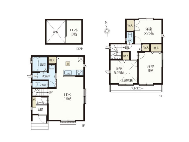 【間取り】 | 練馬区南大泉1丁目　新築一戸建住宅　全2棟　(保谷店) | A号棟/家事が効率的に進む「水回り集中設計」の住まい。ロフトを備えた3LDKで季節インテリアもスッキリと片付きやすいです。※図面を基に作成しています。現況と異なる場合は現況を優先いたします。