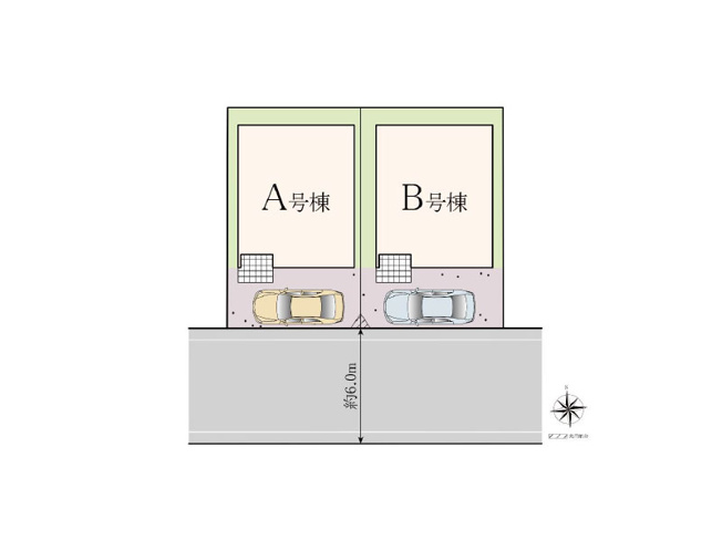 【区画図】 | 練馬区南大泉1丁目　新築一戸建住宅　全2棟　(保谷店) | A号棟/穏やかな光が差し込む全2棟の分譲地。南側6ｍ公道に面し陽当たり良好＆駐車もしやすいです！※図面を基に作成しています。現況と異なる場合は現況を優先いたします。