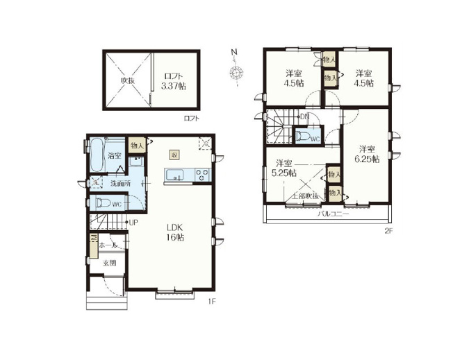 【間取り】 | 練馬区南大泉1丁目　新築一戸建住宅　全2棟　(保谷店) | B号棟/家事が効率的に進む「水回り集中設計」の住まい。ロフトを備えた4LDKで季節インテリアもスッキリと片付きやすいです。※図面を基に作成しています。現況と異なる場合は現況を優先いたします。