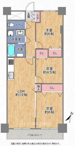 【間取り】 | ファミリーコーポ今福 | 最上階！【全洋室3LDK＋南向きバルコニー☆】室内水廻り設備一新！建具新調、全面リフォーム済み☆食洗機・浴室乾燥機・TVモニターホン完備です☆
