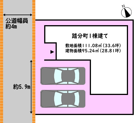碧南市踏分町の区画図|1棟建て　並列駐車２台