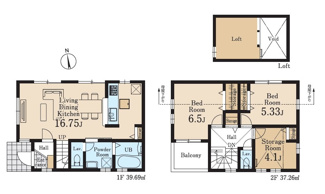 【間取り】 | 国立市富士見台1丁目　全2棟　2号棟　仲介手数料無料 | 3LDK＋ロフト
