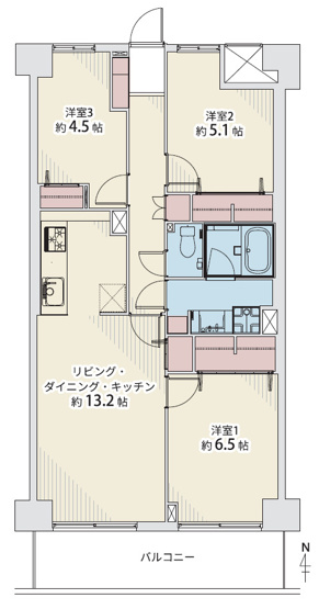 【間取り】 | ネオコーポ桃谷 | 【全洋室3LDK＋南向きバルコニー☆】給排水管含む、水廻り設備一新！省エネ仕様のフルリノベーション済み☆食洗機＆浄水器・浴室乾燥機・TVモニターホン完備☆LED照明器具付き☆アフターサービス保証付き☆