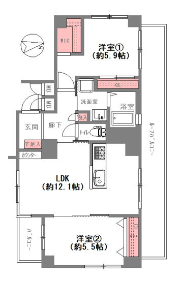 【間取り】 | ユニ・アルス真田山南 | 【最上階！角住戸！ペット飼育OK♪室内水廻り設備一新！全面リフォーム済み☆安心の新調設備保証付き☆食洗機・浴室乾燥機完備☆レースカーテン付き☆WICあります♪】