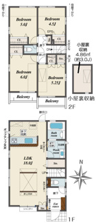 【間取り】 | 【仲介手数料無料！！】日野市南平1丁目　新築戸建て（全2棟）1号棟　4530万円 | 1号棟間取図