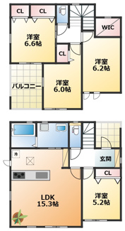 【間取り】 | リナージュ宇都宮市横山25-1期　1号棟 | 全室南向きで陽当たりの良い間取りです