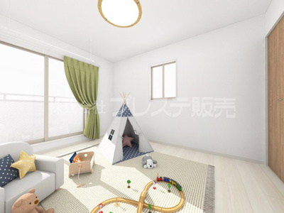【洋室】 | 奈良市学園朝日元町１丁目の新築一戸建 全２区画 | １号地２階洋室（子供部屋）完成イメージ／南東向きですので、陽あたり良好です♪