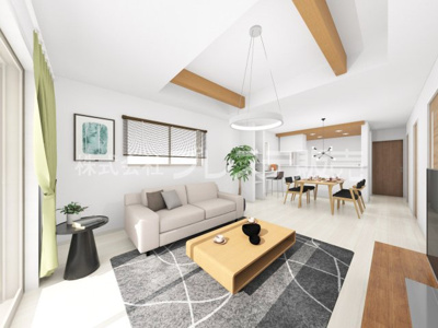 【居間・リビング】 | 奈良市学園朝日元町１丁目の新築一戸建 全２区画 | １号地リビング完成イメージ／ＬＤＫは広々１７帖！南向きですので、陽あたり良好です♪※モデルハウスあり