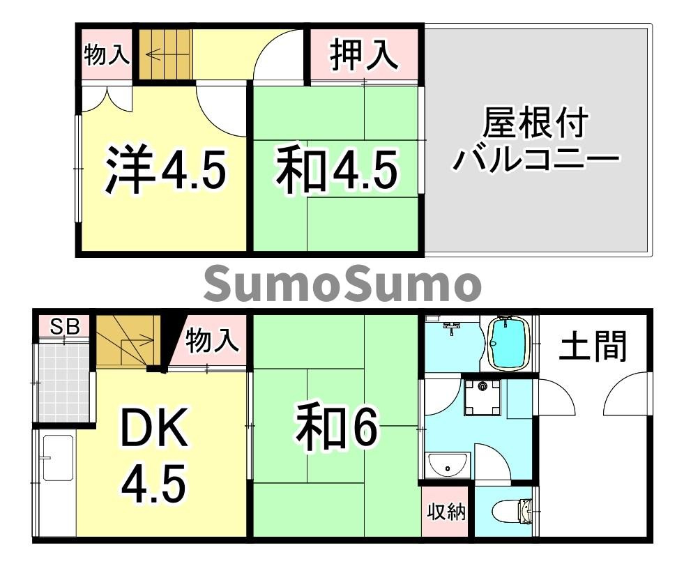 南塚口5丁目連棟貸家の間取り