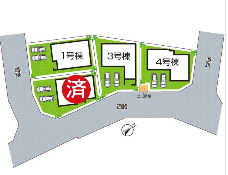 9日(土)・10日(日)現地ご案内可能！　大津市堅田　第3期　新築一戸建ての区画図|全4区画