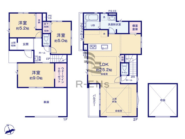 【間取り】 | 練馬区向山４丁目　新築戸建て | 吹抜けのあるLDKは、上下に広がる開放感が魅力です