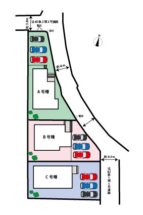 今宿東３丁目　３棟の区画図