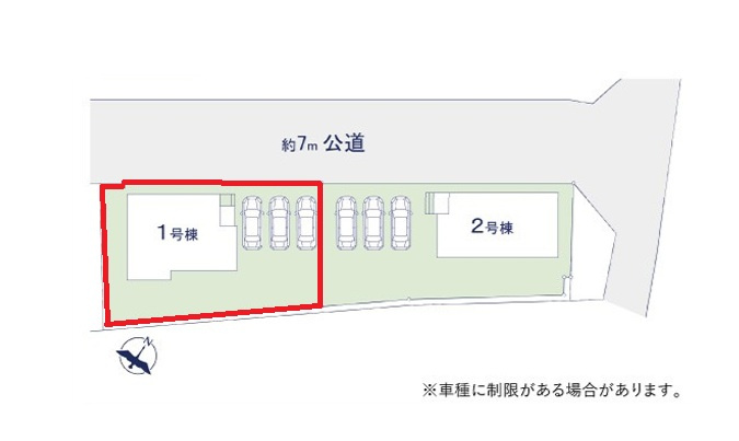 ケイアイフィット　ひたちなか市高場　6期 　1の区画図|前面道路幅7メートル、並列駐車可能で車庫入れラクラクです。内覧可能です。ご予約はHPから、またお電話でも、お気軽にどうぞ。