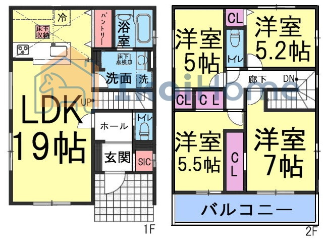 明石市材木町1期　1号棟　新築戸建の間取り|【ホームページに現地動画掲載中】●年中無休：当日予約可●4LDKの間取り！リビング19帖は魅力的♪