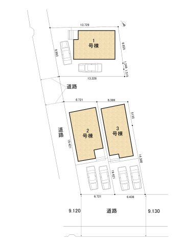 高浜市向山町第6　新築分譲住宅＜3号棟＞の区画図|駐車場並列２台可能