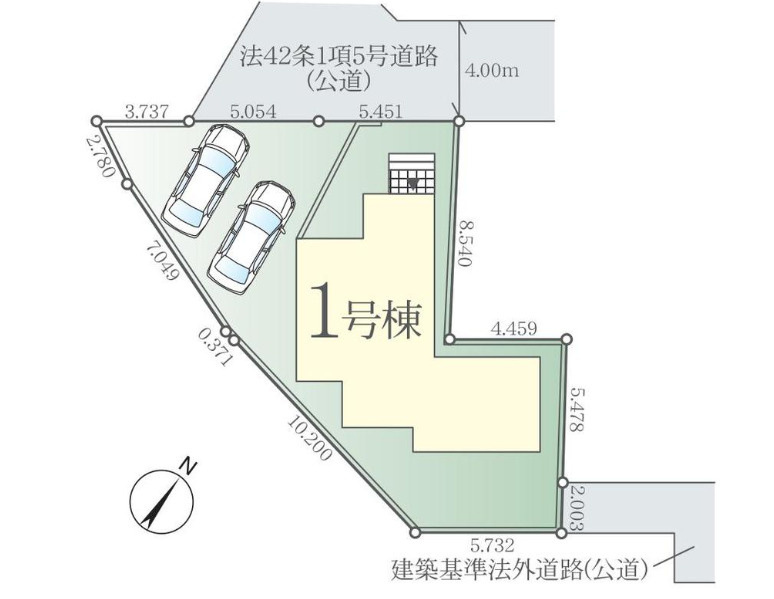 新築／富士見市上沢3丁目　4期　全１棟の区画図|駐車スペース2台あり（車種による）