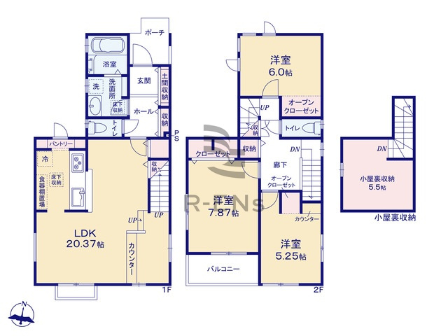 【間取り】 | 西東京市北町５丁目　新築戸建て　１号棟 | 広々リビングに、充実の各プライベート空間になってます