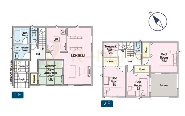 那珂市瓜連第14　新築戸建て　1号棟の間取り|4LDK＋テレワークルーム、土地面積197.02m2、建物面積96.78m2