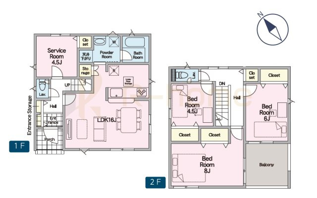 那珂市瓜連第14　新築戸建て　2号棟の間取り|3LDK＋サービスルーム、土地面積192.13m2、建物面積93.96m2