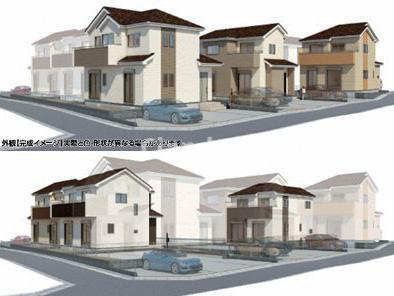 草加市谷塚仲町　 新築分譲住宅 全６邸の外観パース|ドキドキの新生活も、安心してスタート。ぴったりの住まいを見つけませんか？クランディアが一緒に住まい選びをサポートします‼　まずは、お気軽にお問合せください　＃クランディア