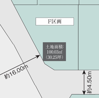【土地図】 | 【仲介手数料無料！！】府中市日新町3丁目　売地（全16区画）F区画　4330万円 | F区画　土地：100.03㎡（30.25坪）