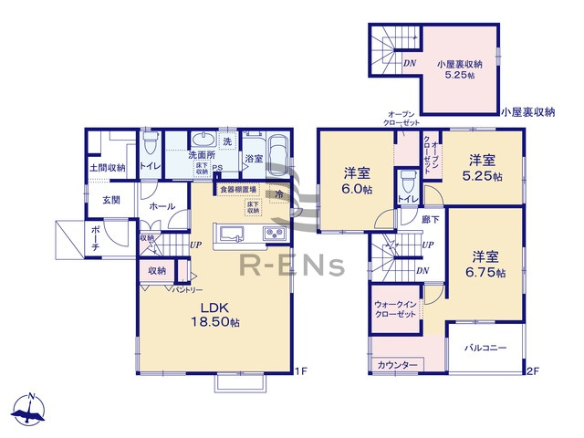【間取り】 | 西東京市北町５丁目　新築戸建て　７号棟 | 広々リビングに、充実の各プライベート空間になってます