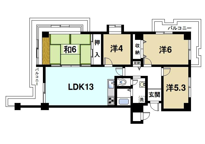 グランドパレス学園前の間取り|ゆとりのある間取りです