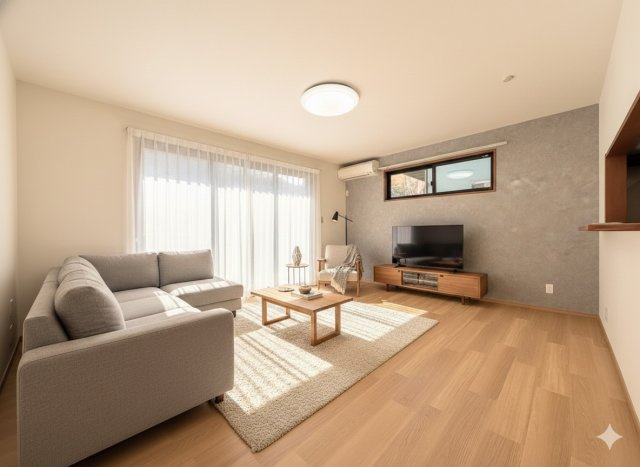 栄区野七里　中古戸建て　第1の居間・リビング|◆リビングは一日中太陽の光が射し込みます。家族が集まる空間は、自然と笑顔が溢れます！(家具はイメージです)