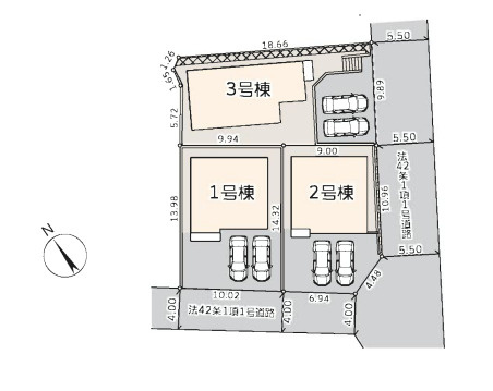伊勢原市八幡台　新築戸建　全3棟1号棟の区画図