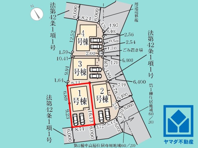 大津市堅田１丁目　3期　1号棟の区画図