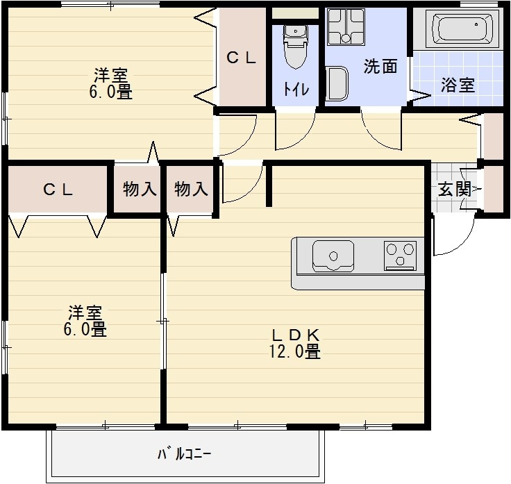 フローレスサクラの間取り|柏原市太平寺　2LDK