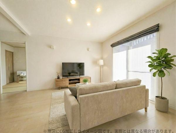 南新町（角子原）中古の居間・リビング|※本画像はCGで作成しており、実際に現地に家具は置かれておりません。また、価格に家具は含まれておりません。画像と現状が異なる場合は現状を優先します。
