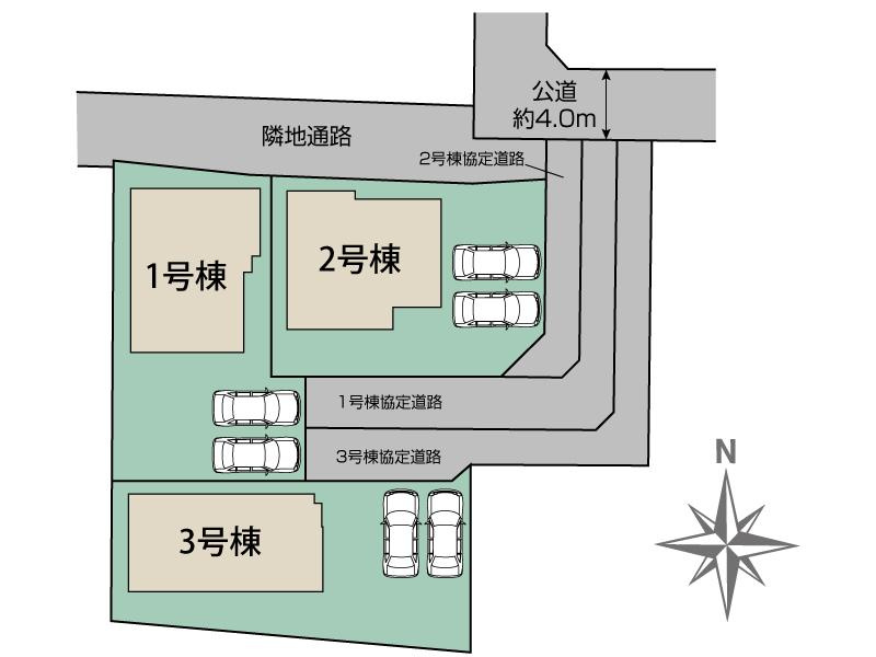 新築　前橋市龍蔵寺町　Blooming　Garden　2号棟の区画図|2号棟　区画図　北側接道幅員約4ｍ

