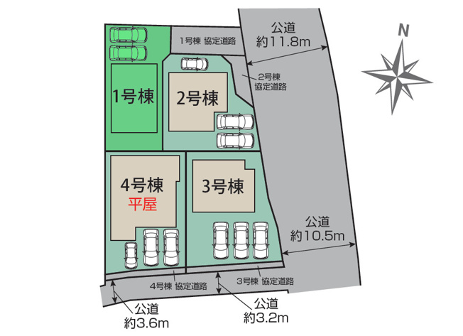 【区画図】 | ブルーミングガーデン前橋市北代田町ー① | 細井小学校まで徒歩8分！
ベルクまで300ｍと日々のお買い物便利！
嬉しい都市ガス×本下水エリア！