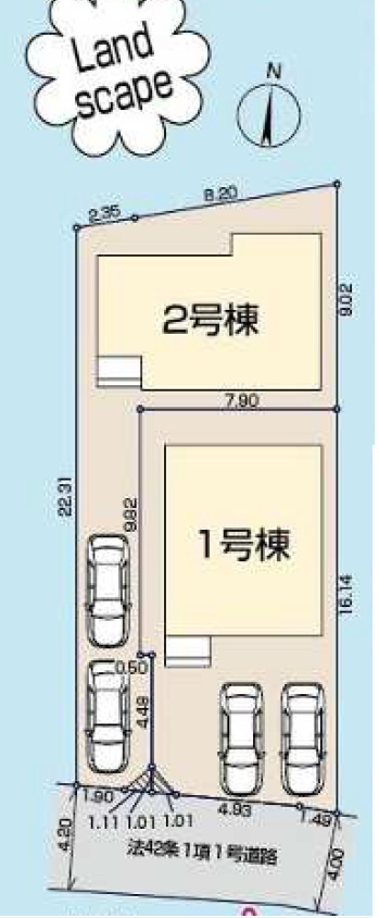 あきる野市草花全２棟　新築分譲の区画図