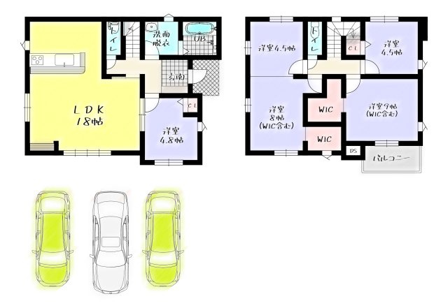 ケイアイ　ー LIGARE ーリガーレ　小倉北区黒住町1期　　【小倉北区　新築戸建て】 の間取り|4LDK→5LDK変更可♪　　【小倉南区　新築戸建て】 