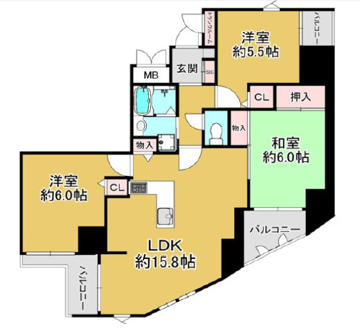 【間取り】 | エンブレイス加古川別府　6階 | 3LDKです。