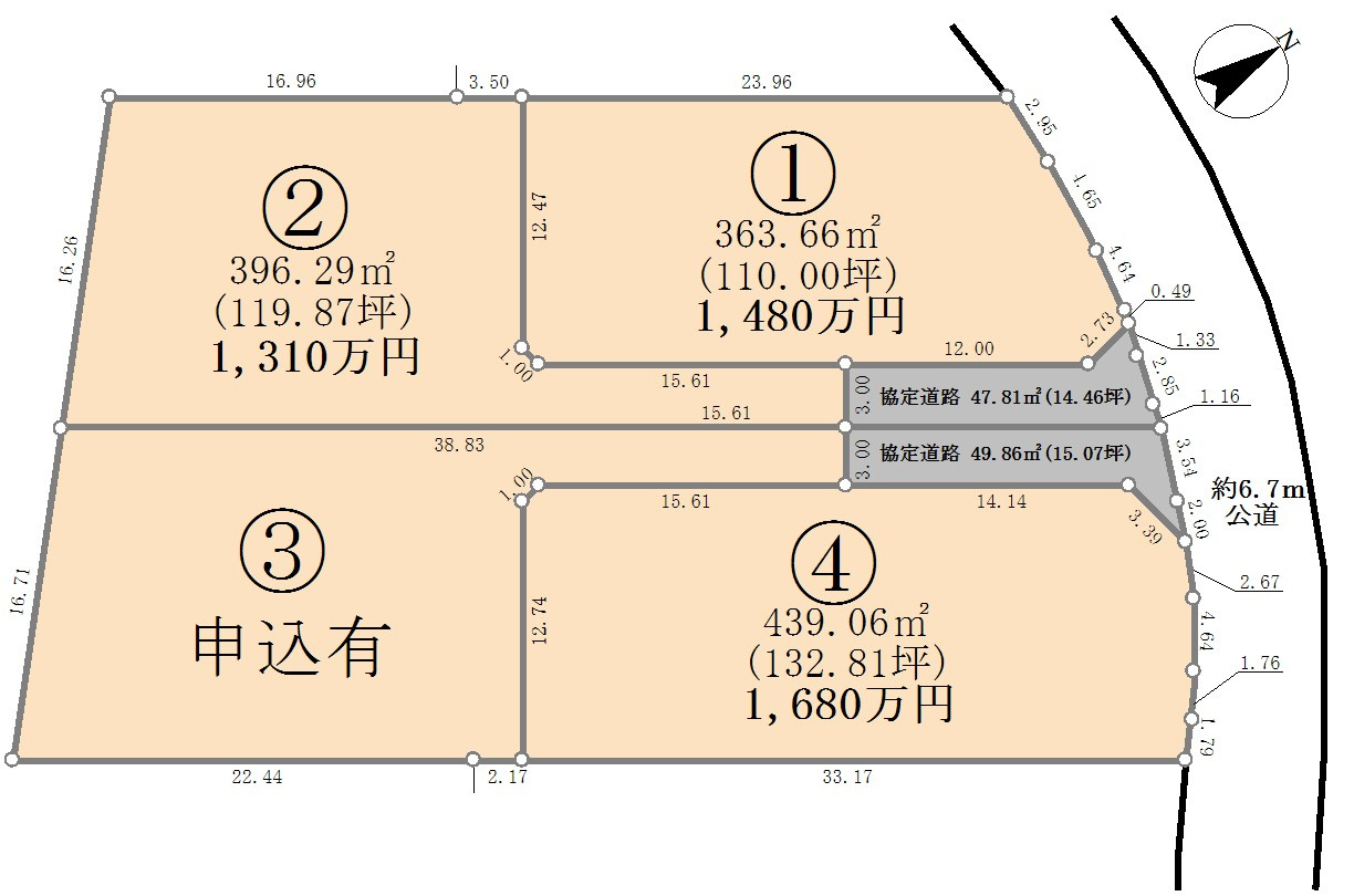 東松山市大字上野本 売地①区画110坪の区画図