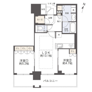 【間取り】 | ブランズタワー梅田North | 【間取り】眺望の良い南向き住戸！SIC・各居室収納付きで充実の収納スペース！